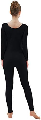 Ensnovo feminino spandex Bodysuit de manga longa de decote de decote sem pés unitário