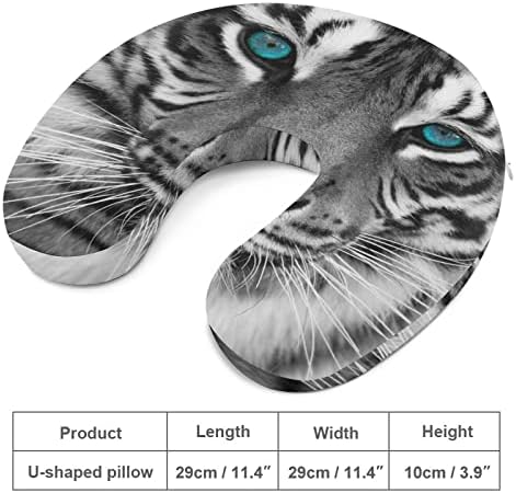 Close up de um travesseiro de pescoço de tigre branco U Pillow de suporte de espuma de espuma de espuma para mulheres para homens