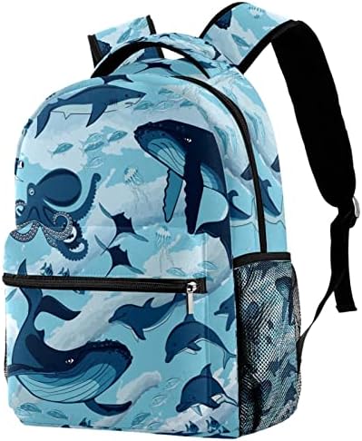 Mochila de laptop colorida em escala de escala de peixes com vários bolsos para menino, bolsa para trabalho de viagem