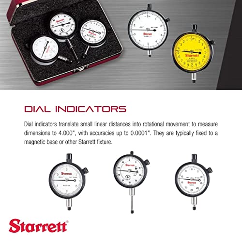 Indicador de discagem da série Starrett 25 com rolamentos de jóias e traseiro de lugo no centro-Face branca, 0-1.000 Range, 0-100