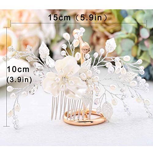 Ludress Hair Hair Combs Cristal Cridal Hair Pedaço Flor Capacete Pearl Hair Side Jóias de Casamento Prata para Noiva e Damas