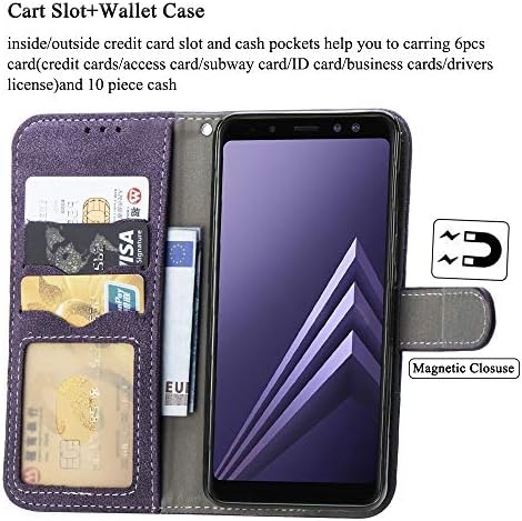 Caixa de carteira ASUWISH Galaxy A8 Plus 2018, Casos de telefone de couro com titular de cartão de crédito Slot Kickstand Stand