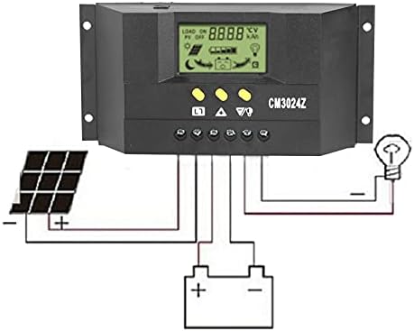 CM3024Z Controlador de carga solar PWM LCD Painel solar regulador inteligente 12V 24V