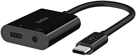 Belkin Rockstar ™ 3,5 mm de áudio com adaptador de carga USB-C incluído, adaptador de áudio USB-C compatível com iPad Pro, Galaxy,