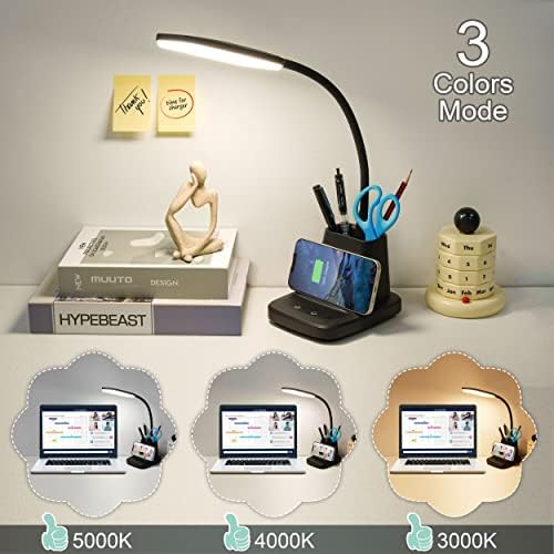 Lâmpada de mesa Sailstar para escritório em casa, lâmpada de mesa LED com carregador sem fio, 3 modos coloridos, escurecimento de