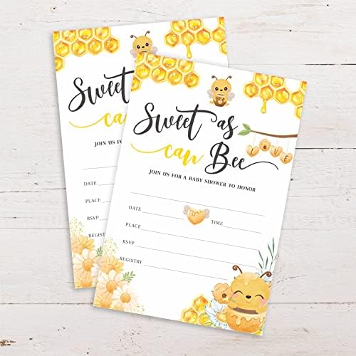 Doce como pode abelha, cartões de convite para chá de bebê com envelopes, convites para chuveiros e festas-pacote de 25- （yqk-013）