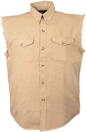 Milwaukee Leather DM4005 Men's Beige Lightweight sem mangas camisa de jeans - X -Large