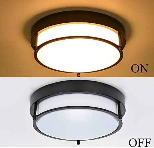 Berliget Black Flush Mount Ceiling Light, luminárias redondas de 12 polegadas Montagem de teto para corredor, lâmpada moderna de