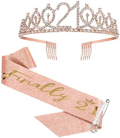 21º Aniversário Sash and Crown for Girls, finalmente 21 faixa de aniversário e shinestone tiara para meninas, presentes de