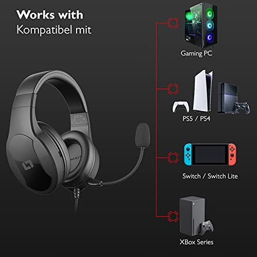 Fone de ouvido Lioncast LX25 Gaming - fones de ouvido estéreo com drivers de neodímio de 50 mm - compatíveis com Windows