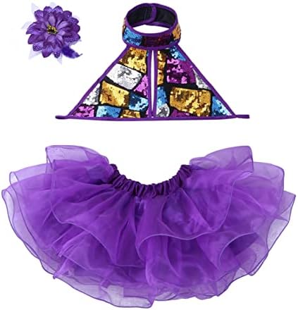 LOODGAO CRIANÇAS MENINAS MENINAS LETIN JAZZ BALLET DANCE CHAMADA HALTER SHINY LEXINAS TOP CROP COM TUTU DRESS FLOR FLOR CLIP