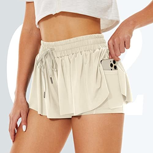 Shorts de borboleta fluida com bolso, mulheres de cintura alta.