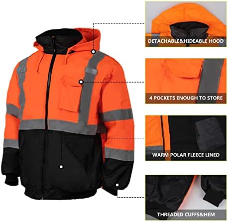 Jaquetas de segurança refletora de alta visibilidade para homens forro polar de lã de lã Ansi Classe 3 Hi Vis Vis Winter Bomber Jacket