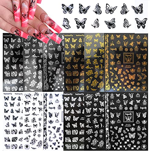 LoveOrHome 12 folha adesivos de unhas de namorado Decalques de coração letra de flor As unhas de arte adesivo de arte preto nas unhas
