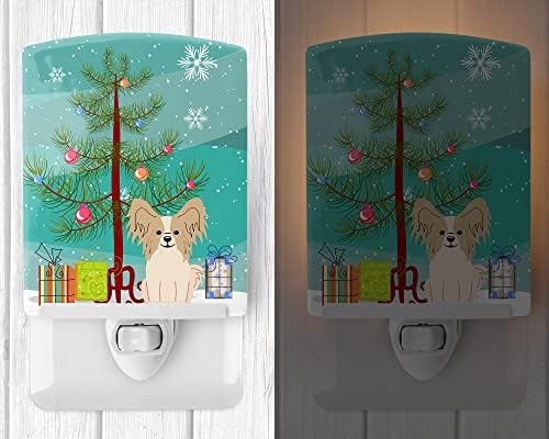 Tesouros de Caroline BB4202CNL Feliz Natal Árvore Papillon Sable Cerâmica Branca Night Light, compacta, certificada por UL, ideal