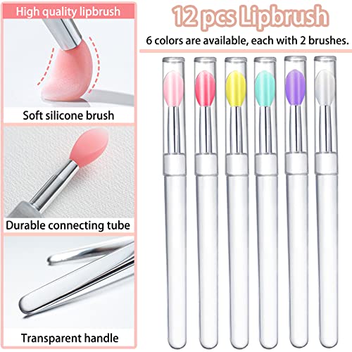 Brilhos de lábios de silicone 12pcs com tampas, pincéis de batom Aplicador de maquiagem Lipsick Brushs Maghors Belacs Brecha