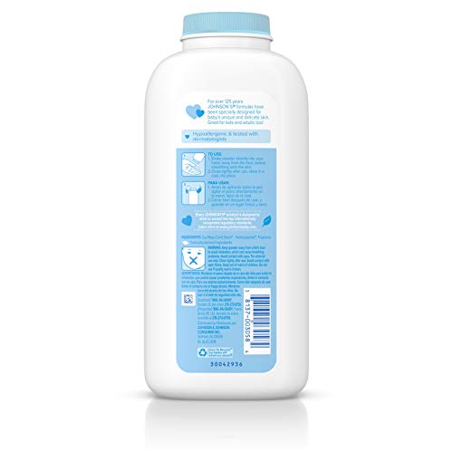 O bebê em pó de Johnson com Aloe e Vitamina E, Hipoalergênico, 15 oz, 15 oz