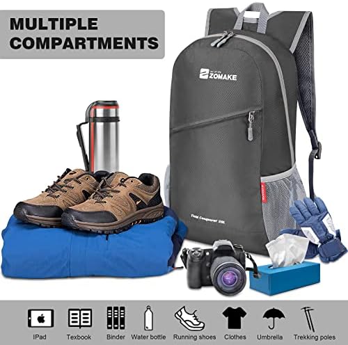 Mochila Zomake 20L Packable: Mochilas leves para caminhadas - Pacote de viagem de viagem de mochila resistente à água dobrável