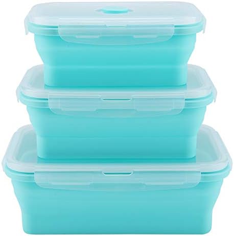 Lancheira de 3pcs, caixa de bento de silicone de grau alimentar, recipiente de almoço não tóxico e sem odor, armazenamento de alimentos