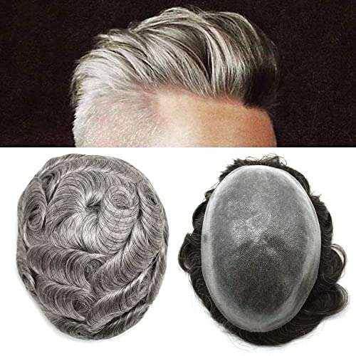 Mens Toupee invisível Pu fino completo Pu fino 0,12mm Sistema de cabelo dividido Hair the Hair Man Transparente Real