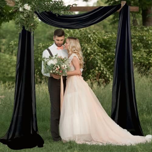 Tecido de arco de casamento tecido 18ft 2 painéis pretos cortinas de cortinas de tecido de chiffon preto para acessórios de casamento
