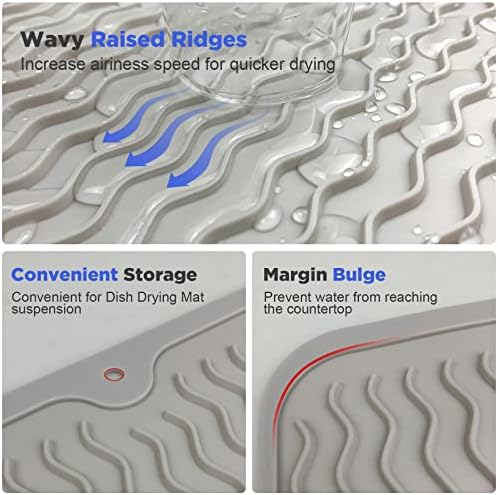 3 em 1, tapete de secagem de pratos Koomall e tapete de microondas multiuso, tapete de silicone de secagem rápida