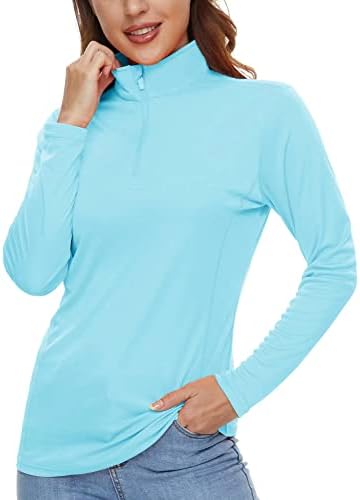 Biylaclesen feminino UPF50+ Sun Protection camisetas de manga comprida treino seco rápido 1/4 zip atlético camisetas de