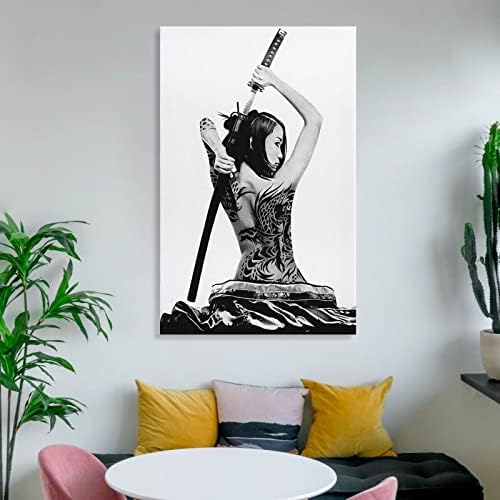 Hdydjs Vintage Poster de Arte Asiática Japanesa Geisha Samurai Contemporary Japonês Japonês Poster Black e Branco Pintura de Pintura