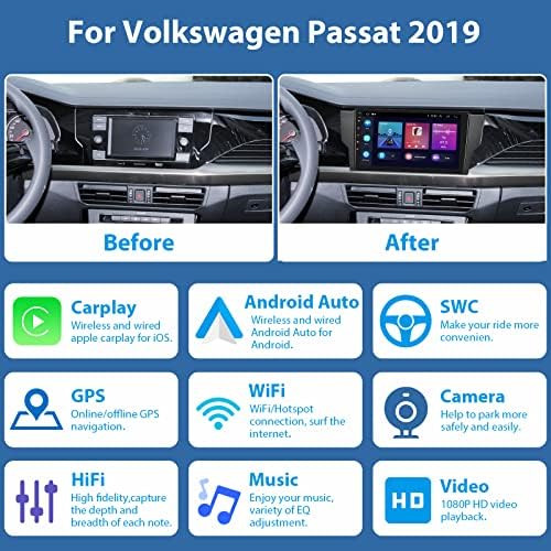 2G+32G Android 11 estéreo de carro para VW Volkswagen Passat 2019 com o carro sem fio CarPlay Android, 10.1 '