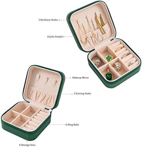 Kelofon Travel Jewelry Organizer Jewelry Case Jewelry Box Box Small Jewelry Organizer Box for Girls Women （Green)
