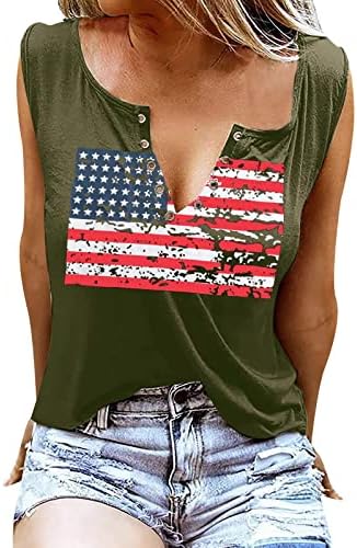 4 de julho Tampas de tanque de camisa para mulheres sem mangas V camiseta de pescoço EUA Estrelas de bandeira listras tie-dye túnica