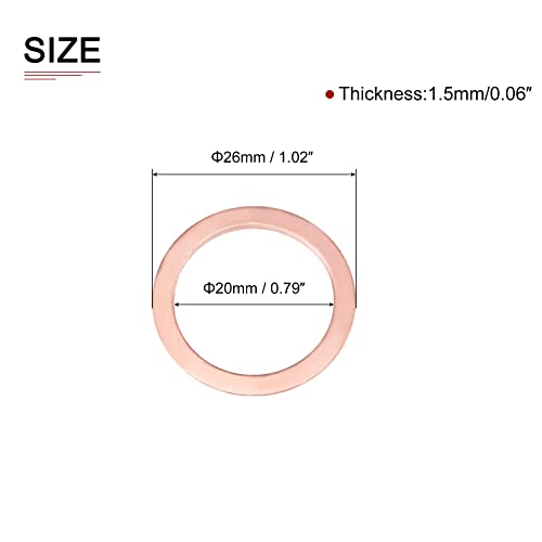 DTGN 20mmx26mmx1.5mm arruelas de vedação de cobre planas - 20pack - bom para parafusos de máquinas industriais M20 - Jungas de anel