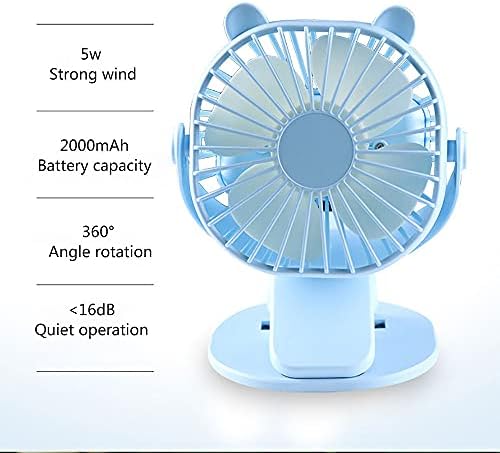 Ventilador de desktop portátil do WSJQB, mini-fã de mesa pessoal com bateria recarregável USB Ultra Quiet, embutida