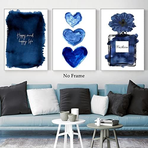 Perfume Fashion Wall Art Blue Heart Pintura Perfume Tela Arte da parede Azul Fotos de moda azul marinho Pintura branca Pintura