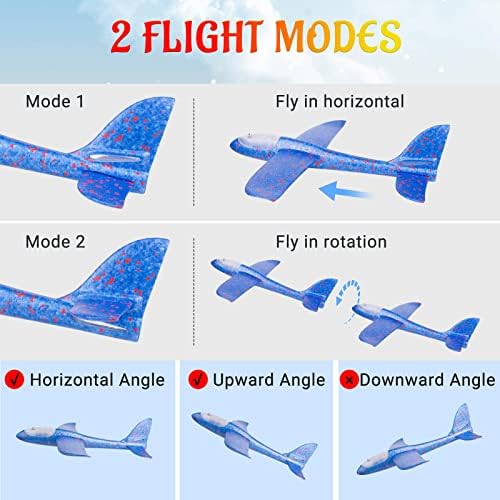 Joygogo 4 Pack Led Airplane Toy, 18,9 '' Plano de espuma de arremesso grande, 2 Plano de planador voador de vôo, brinquedos