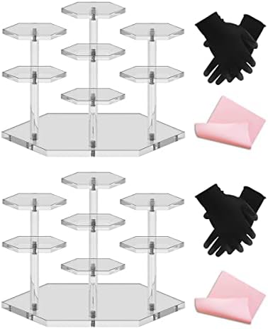 Tounalker 2pack Acrílico Display Stands para figuras, prateleira de risers de exibição acrílica clara de 7 camadas, Helf Helf