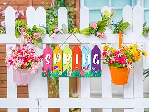 Flyab Hello Spring Wreath Wreath Sign Para a porta da frente Flores coloridas Porta de primavera penduramento Recurada Bem -vindo decorações