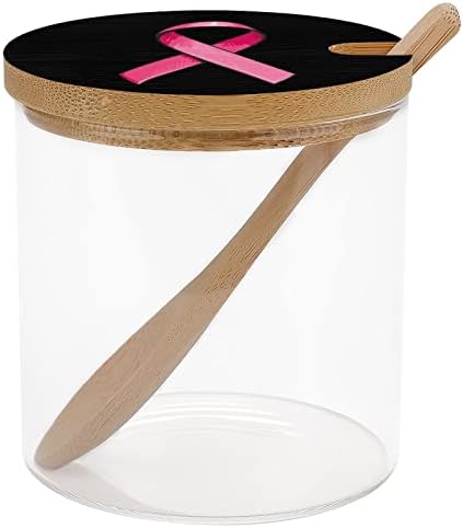 Jar de termo de câncer de mama rosa Jar de garas de vidro de vidro de cetim recipiente de caixa de armazenamento com colher para