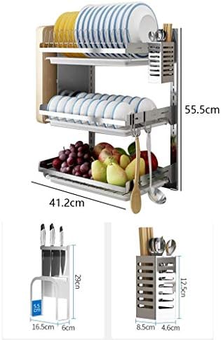 Neochy 3 camadas de 201 aço inoxidável rack, rack de drenagem montado na parede, rack de prato para armazenamento, com gaiola de pauzinho