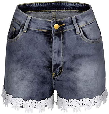 Calça jeans de renda para mulheres verão, calças jeans magra esticadas rasgadas shorts destruídos com bolsos