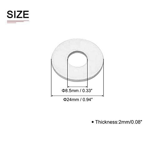 DTGN 8.5mmx24mmx2mm 304 arruelas de aço inoxidável - 20pack - bom para máquinas industriais - juntas de anel plano - tom prateado