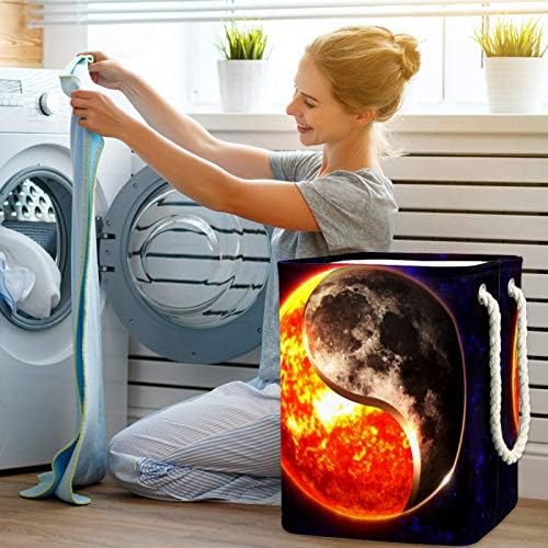 Deyya Cestas de lavanderia à prova d'água Alto resistente 3D Yin Yang Sun Moon Print Hort para crianças adultos