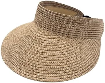Yofarchoy Sun Visor Hats for Women Summer Summer Outdoor Protection Roll-up Capra de palha larga Brim Brim Poonytail