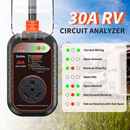 EYGDE RV SURGE PROTECTOR DE 30 AMP - Analisador de circuito RV atualizado, acessórios de campista de proteção de tensão de tensão de