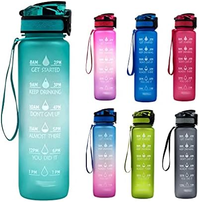 LMMDDP 1L Plástico Sports Overldoor Water Bottle com escala de tempo Lembrete do gradiente de água garrafa de ginástica