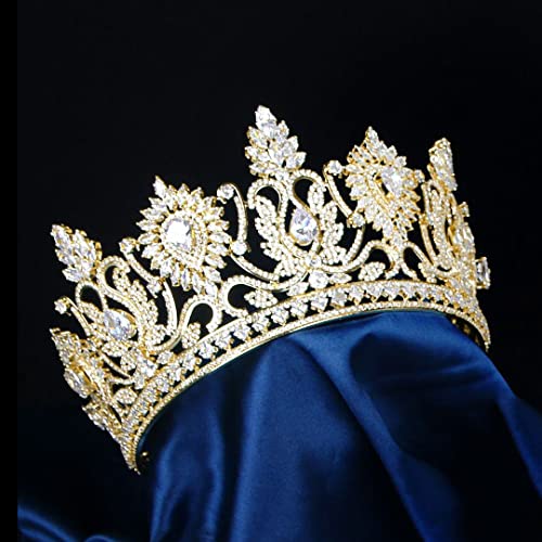 Qxmyoo luxo grandes tiaras e coroas para casamento cubic zirconia concurso coroa alta noiva alta tiara prata ouro