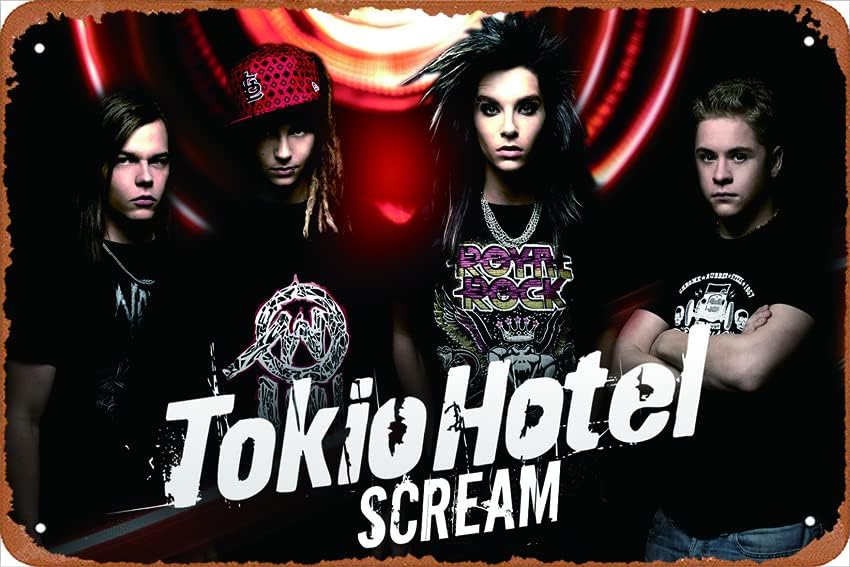 Música Tokio Hotel Band Alemanha - Álbum de hotel Tokio Scream Poster Sign Metal Tin Metal Decoração de parede retrô para casa,
