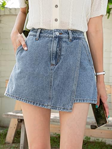 Sweatyrocks Casual Casual Feminino Skort Skort Wrap Wrap Front Summer Jean Shorts com bolso