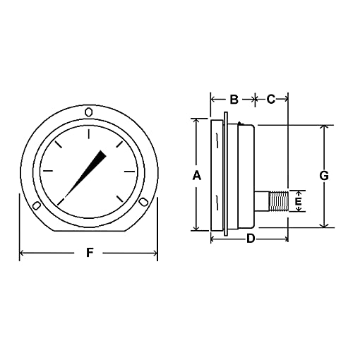 PIC GAIGE 6004-4RK-GF 6 Dial, faixa de 0/600 psi, tamanho de conexão NPT masculino de 1/4, montagem na parte traseira lombar, manuseio de glicerina de montagem em painel frontal com um manômetro de processo com um aço inoxidável e internos, aço inoxidável removível Lente de vidro de seguranç