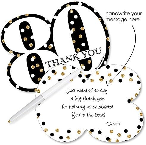 Big Dot of Happiness Adult 80th Birthday - Gold - Shaped Agradecemos Cartões - Festa de Aniversário Agradecemos Cartões de Nota
